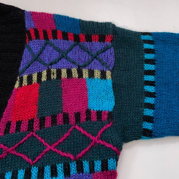 90s Abstract Slouchy Mohair Wool Cardigan Sweater Artsy Jewel Tone Fuzzy L Multi - Picture 5 of 10